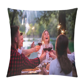 Personality  Happy Friends Having French Dinner Party Outdoor Pillow Covers