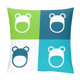 Personality  Bear Hat Flat Four Color Minimal Icon Set Pillow Covers