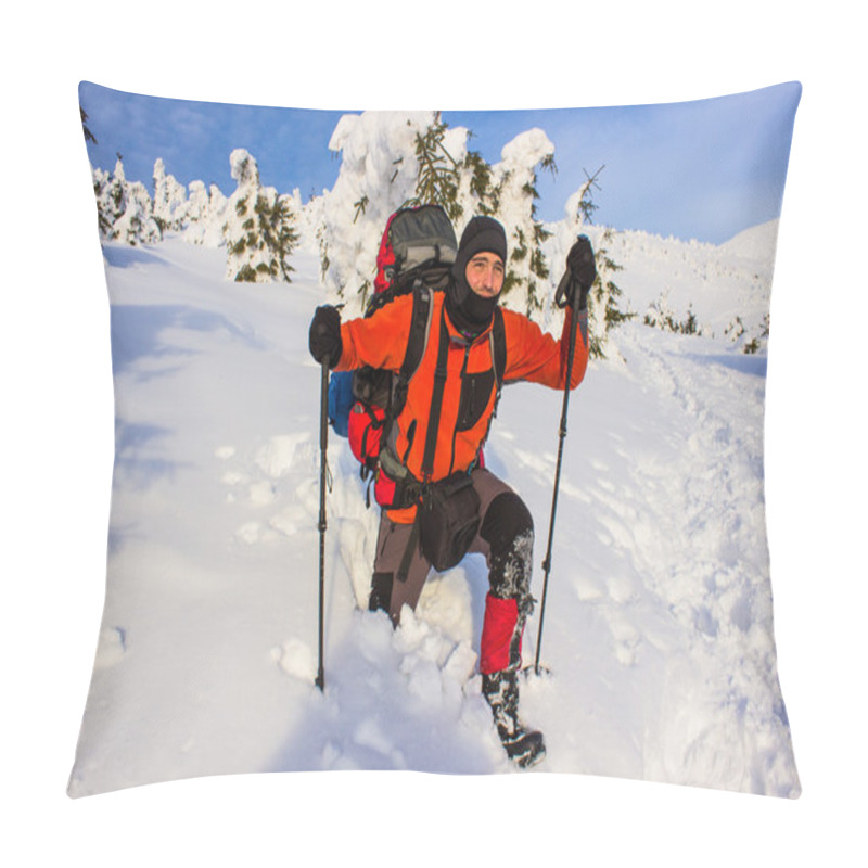 Personality  Winter Hiking In The Mountains. Pillow Covers