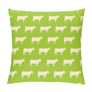 Personality  Seamless Pattern With Silhouette Of A Cow On A Green Background Pillow Covers