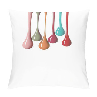 Personality  Palette Of Multicolored Drops Of Nail Polish Isolated On White Pillow Covers