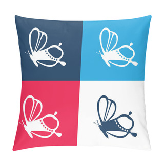 Personality  Beauty On Butterfly Side View Design Blue And Red Four Color Minimal Icon Set Pillow Covers