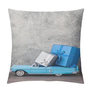 Personality  Father's Day Concept. A Toy Car With Gifts, Heart, 19th Of July  Pillow Covers