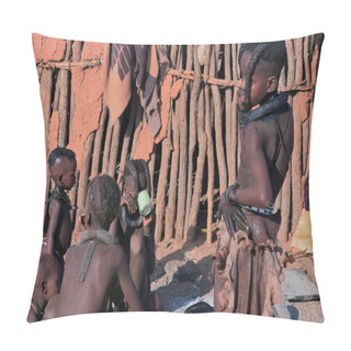 Personality  Himba Youngster Group In Epupa, Kunene, Kaokoland, Namibia. Pillow Covers