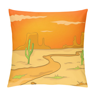 Personality  Cartoon Background Of Desert Landscape. Pillow Covers