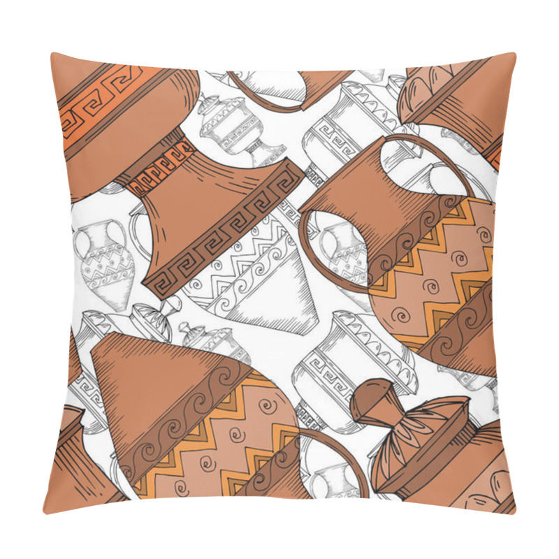 Personality  Vector Antique Greek Amphoras. Black And White Engraved Ink Art. Seamless Background Pattern. Pillow Covers