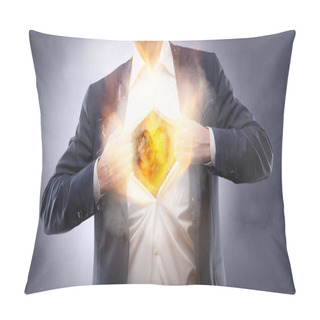 Personality  Businessman Showing A Burning Heart Pillow Covers