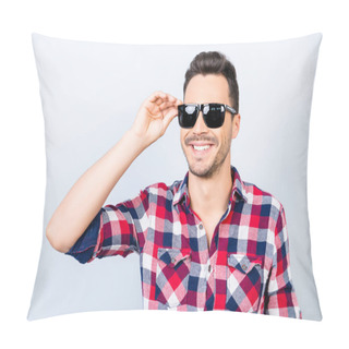 Personality  So Cool And Cheerful! Happy Young Brunet Guy With Stubble On Vac Pillow Covers