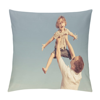 Personality  Dad And Son Playing Near A House Pillow Covers