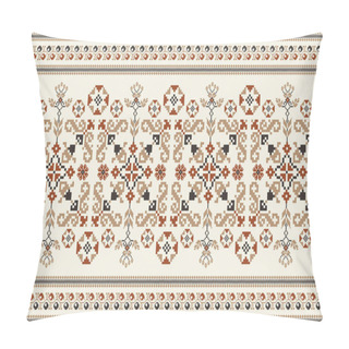 Personality  Floral Cross Stitch Embroidery On Cream Background.geometric Ethnic Oriental Seamless Pattern Traditional.Aztec Style Abstract Vector Illustration.design For Texture,fabric,clothing,wrapping,carpet. Pillow Covers