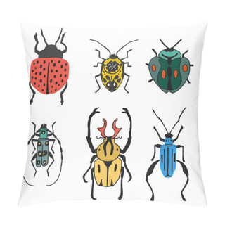 Personality  Set Of Different Types Of Bugs And Beetles Isolated On White Background In Flat Style. Detailed Illustration Bugs And Beetles. Collections Of Insects. Vector Illustration Pillow Covers