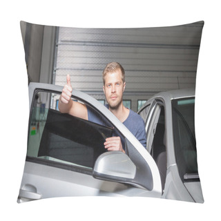 Personality  Applying Tinting Foil Onto A Car Window Pillow Covers