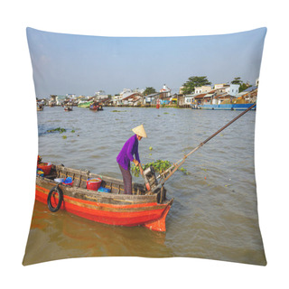 Personality  The Floating Market In The Mekong Delta In Vietnam Pillow Covers