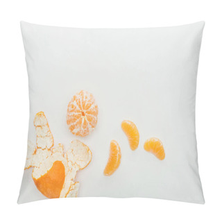 Personality  Top View Of Whole Tangerine, Slices And Peel On White Background  Pillow Covers
