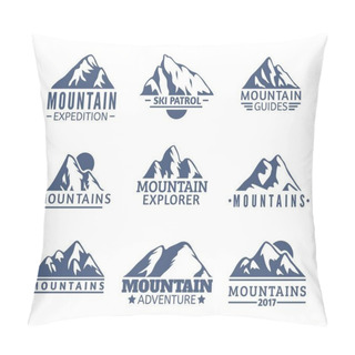 Personality  Hand Drawn Mountains Logo Set. Ski Resort Vector Icons, Mountain Silhouette Elements. Ride And Snowboarding Symbols Isolated, Travel Labels Pillow Covers