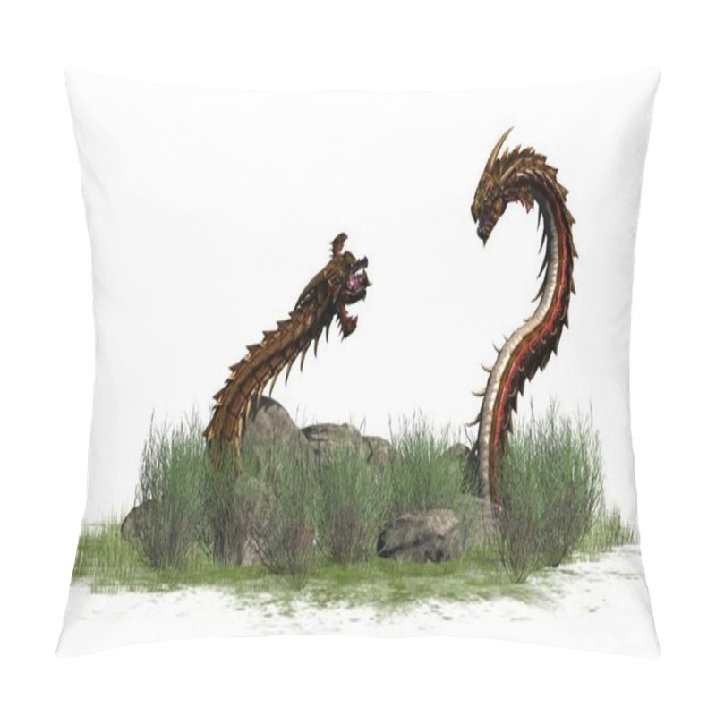 Personality  Dragon Worms in grass with stones around - isolated on white background pillow covers