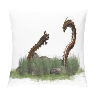 Personality  Dragon Worms In Grass With Stones Around - Isolated On White Background Pillow Covers