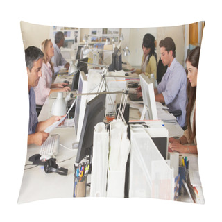 Personality  Team Working At Desks In Busy Office Pillow Covers