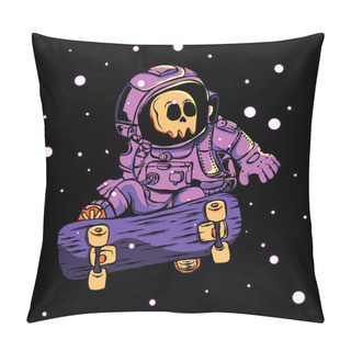 Personality  SKULL ASTRONAUT SKATER ILLUSTRATION FOR T-SHIRT, STICKER AND PRINT Pillow Covers