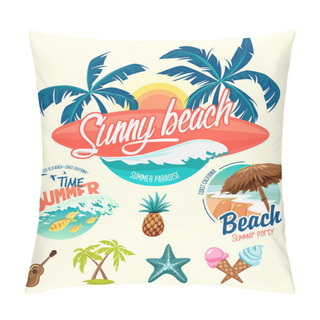 Personality  Set Of Summer Surfing Badges  Pillow Covers