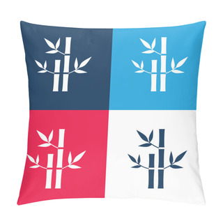 Personality  Bamboo Plants Of Spa Blue And Red Four Color Minimal Icon Set Pillow Covers