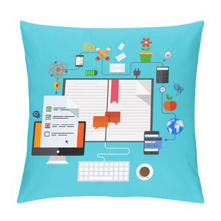 Personality  Vector Modern Flat Icons Set. Education Background Pillow Covers