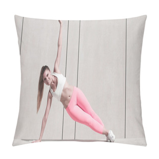 Personality  Sporty Woman Doing Side Plank Exercise On Platform Pillow Covers