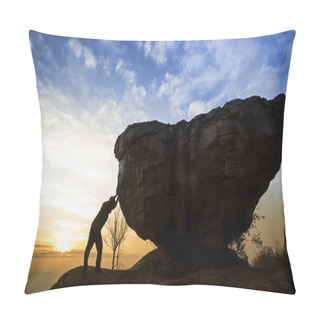 Personality  Man Pushing A Boulder On A Rock Pillow Covers