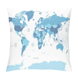 Personality  Political World Map Implement In The Tints Of Blue Pillow Covers
