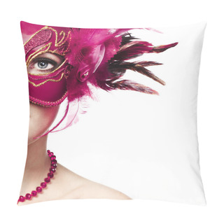 Personality  The Beautiful Young Woman In A Red Mysterious Venetian Mask  Pillow Covers
