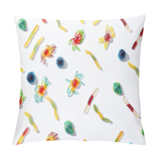 Personality  Pattern With Gummy Spiders And Worms Isolated On White, Halloween Treat Pillow Covers