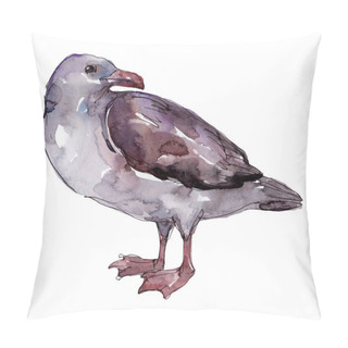 Personality  Sky Bird Seagull In A Wildlife. Wild Freedom, Bird With A Flying Wings. Watercolor Background Illustration Set. Watercolour Drawing Fashion Aquarelle. Isolated Gull Illustration Element. Pillow Covers