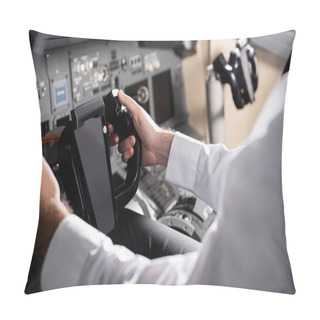 Personality  Partial View Of Pilot Using Yoke In Airplane Simulator  Pillow Covers