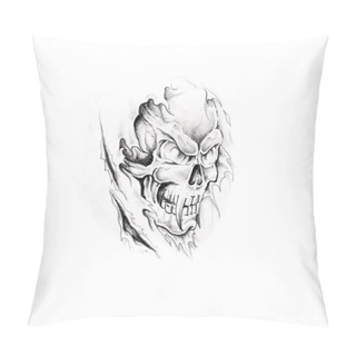 Personality  Sketch Of Tattoo Art, Monster, Skull Pillow Covers