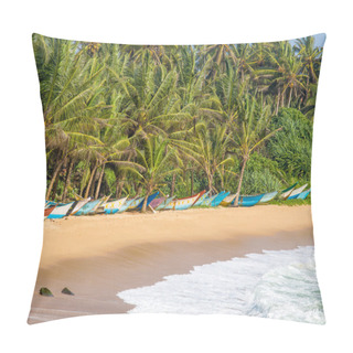 Personality  Tropical Beach With Exotic Palm Trees And Wooden Boats On The Sand In Mirissa, Sri Lanka Pillow Covers