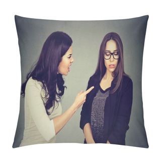 Personality  Angry Woman Scolding Her Scared Shy Young Sister Or Friend Pillow Covers