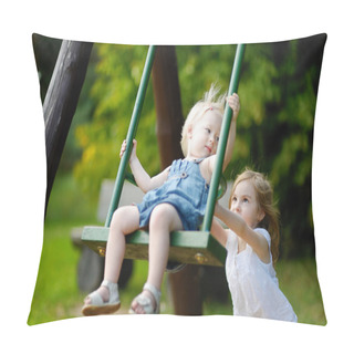 Personality  Two Little Sisters Having Fun On A Swing Pillow Covers