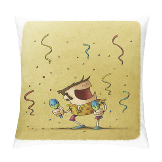 Personality  Funny Illustration Of A Man Dancing And Playing The Maracas. Celebration Concept. Pillow Covers