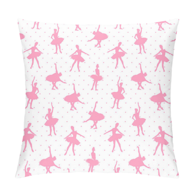 Personality  Pink ballerinas on polka dot background seamless vector pattern pillow covers