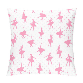 Personality  Pink Ballerinas On Polka Dot Background Seamless Vector Pattern Pillow Covers