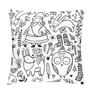 Personality  Set Of Cute Hand-drawn Christmas, New Year And Winters Elements Isolated On White Background.  Pillow Covers