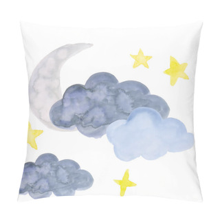 Personality  A Set Of Watercolor Weather Phenomena: The Moon, Stars, Clouds Pillow Covers
