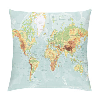 Personality  Physical World Map Retro Colors With Labeling Pillow Covers