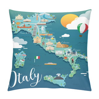 Personality  Italy Map With Attractive Landmarks Illustration.vector Pillow Covers