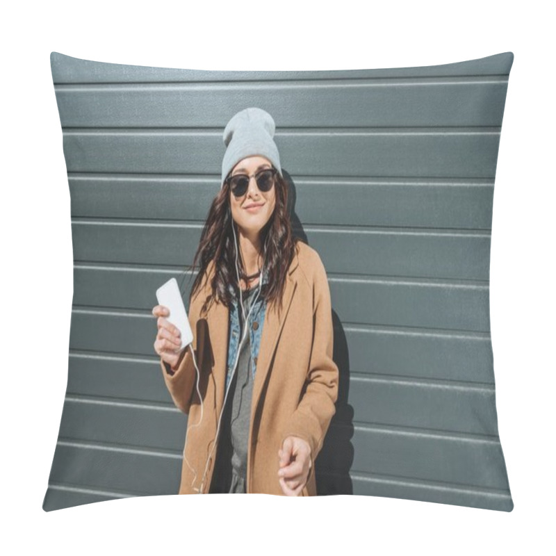 Personality   Woman In Autumn Outfit Listening To Music Pillow Covers