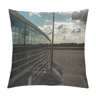 Personality  Glass Facade Of Airport With Aerodrome And Cloudy Sky At Background In Copenhagen, Denmark  Pillow Covers
