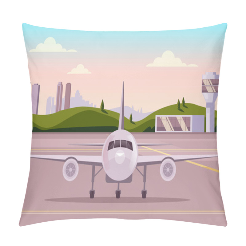 Personality  Airplane departure airport. Transportation concept. Vector flat graphic design illustration pillow covers
