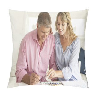 Personality  Mid Age Couple Painting With Watercolors Pillow Covers
