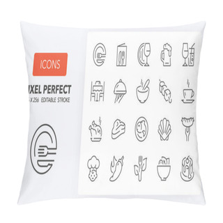 Personality  Restaurant And Menu Options Thin Line Icon Set. Outline Symbol Collection. Editable Vector Stroke. 256x256 Pixel Perfect Scalable To 128px, 64px... Pillow Covers