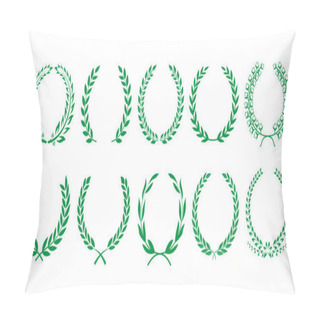 Personality  Green Wreaths For Awards Set, Achievements, Coats Of Arms, Nobility. Vector Illustration. Pillow Covers